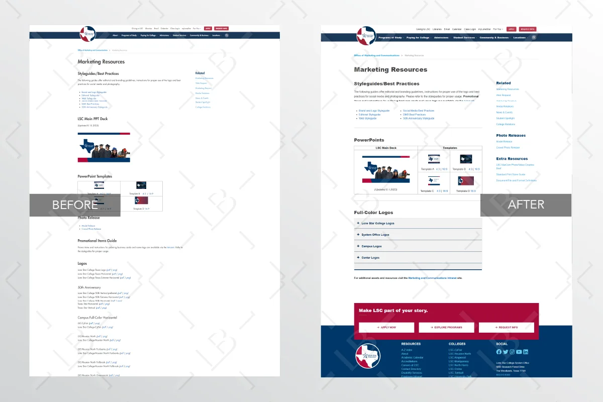 Lone Star College Marketing Resources redesign
